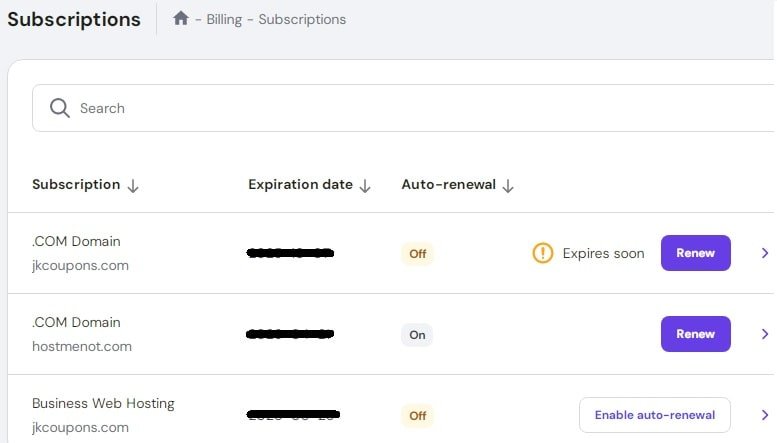 Hostinger的账单和订阅信息