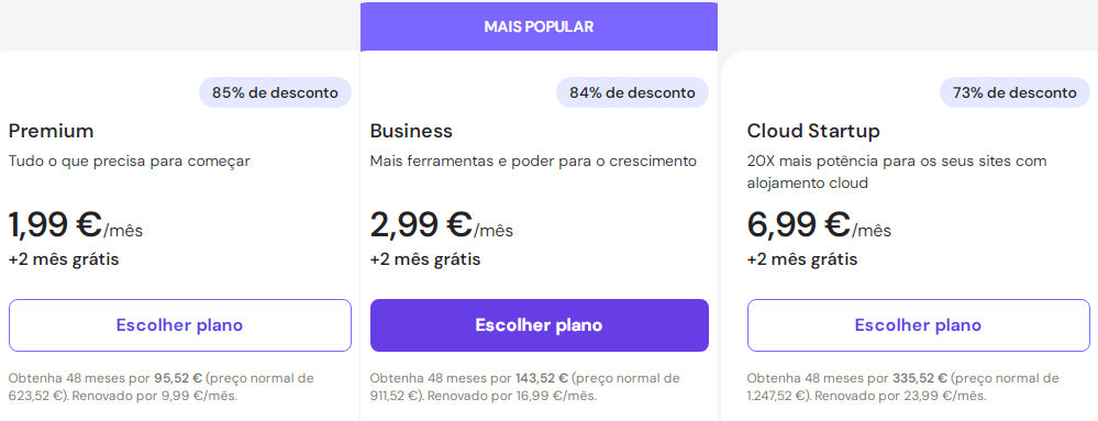 Planos de alojamento da Hostinger